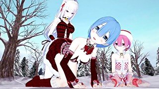 【MERRY CHRISTMAS】【EMILIA】【FUTANARI 3D】【DUO】【REM AND RAM】【RE:ZERO】