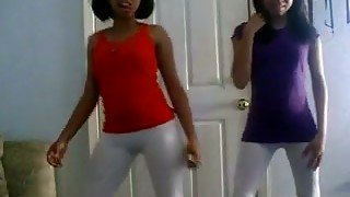 Two dark skinned naughty webcam hotties didn't undress during twerking time