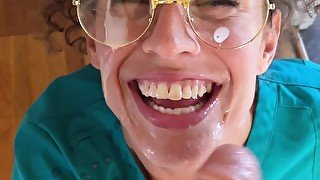 Nurse sucks cum to facial