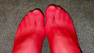 Super Shiny Red Stockings - Come closer to my feet! 4K