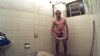 Brazilian Men Jerking in Shower Wearing White Briefs