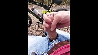 Outdoor  jerking off on break from bike ride