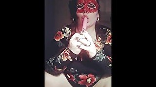 Masked MistressRose home alone cumming while daddys out