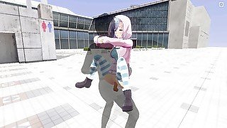 3D HENTAI. Cute girlfriend fucks on the roof of the mall