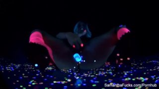 Samantha gets off in this super hot black light Halloween solo