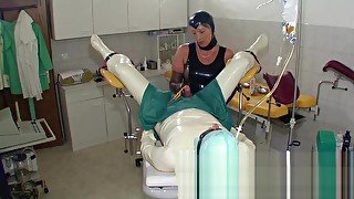 rubber nurse have fun with patient cock