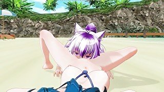 3D HENTAI YURI Schoolgirls have fun on the beach