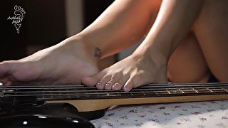 POV Slapping the hell out of this sexy bass guitar, Petite teen bass player slaps in slowmotion 4K