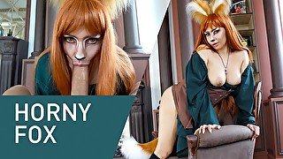 Horny Fox Sucks Huge Cock Eagerly! Cosplay, 4K!