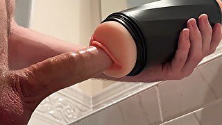 TRYING FLESHLIGHT 1ST TIME WHILE MOANING AND CUMMING IN THIS TIGHT REALISTIC PUSSY