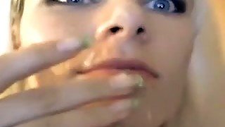 Blue eyed sexpot sucking my dick deepthroat until I cum in her mouth