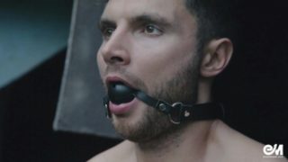 Gay handcuffed and gagged guy after male BDSM experiment