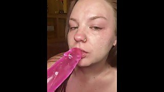 hot BBW sucks and rides dildo in her ass!