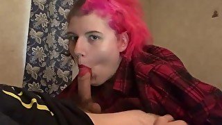 Alt girl gives a messy blowjob