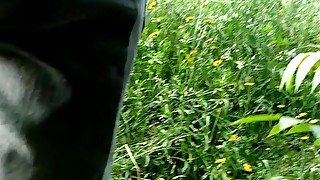 Bulge grabbing Uncut cock Pissing Slow motion Outdoors