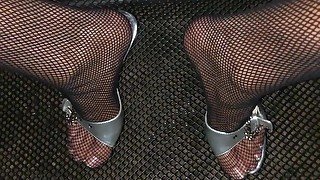 Outdoor Cock Bondage Cum on Feet in Heels & Fishnet Catsuit