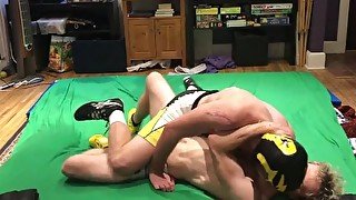 Hot jock  wrestler after match: bondage, gutpunching, ball slapping