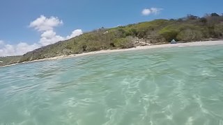 Public masturbation at the beach, underwater close up