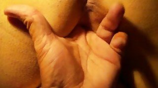 Fingering the pussy of my chubby white wife from behind