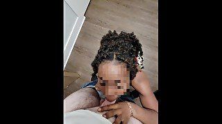 Submissive black wife on her knees sucking dick and getting slapped around