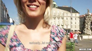 Slim pale blonde Catherine gets filmed in public