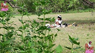 Petite Ebony Cosplayer CAUGHT masturbating At THE PARK