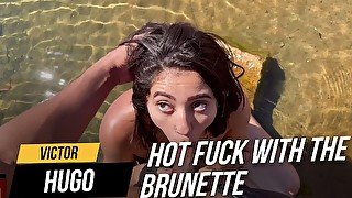 hot fuck with the brunette in the river