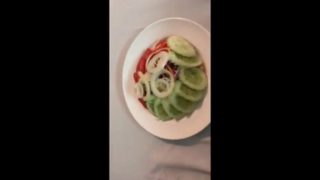 Girl eat semen salad