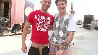 Gay Studs Blowing Each Other's Big Hard Cocks On A Parking Lot