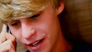 Bottom twink jizzes from big dick in ass