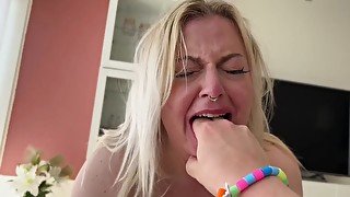 Blonde teen provide me with a rough amateur blowjob from POV - little cutesie