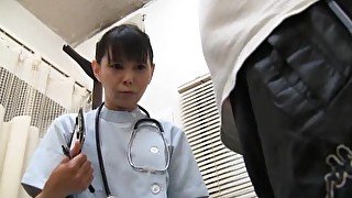 Kinky Asian nurse takes out the dick of her patient and blows it