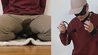 Tied up with a Full Bladder, Twink Drools and Pisses on Himself while in Bondage