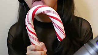 ASMR Asian Girl Sensually Licks HUGE Candy Cane