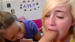 Breathtaking Lesbian College Teens Suck a Big Cock and Then Swap Cum