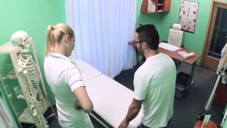 Handyman fucks nurse on exam table