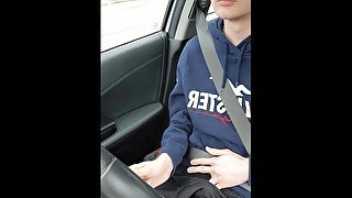 Twink gets horny in the car ans plays with his dick