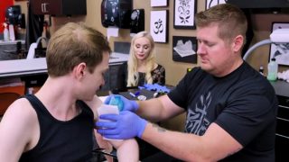 Nervous stepson gets a hot sex while on a tattoo session