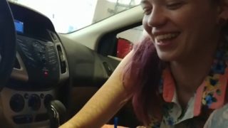 girl gives blowjob in car wash