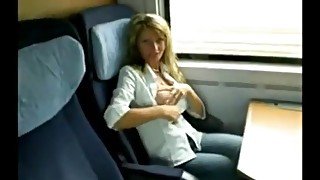 Horny blonde girlfriend has sex on the train