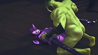 Elf gets pussy creampie from big orc