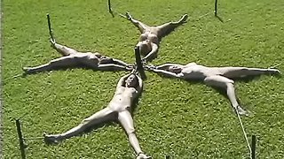 Alluring bondage models having rough BDSM sex by the pool