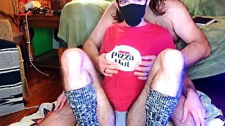 Fondling TBoyCodyLee's Hairy Tits While He Fucks His Pussy With Glass Dildo