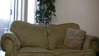 Skinny teen masturbates on a couch