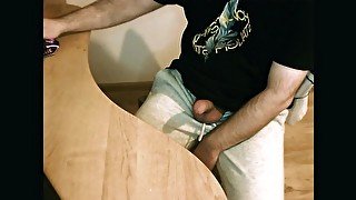 Teen boy jerking off at the desk while working and cums / Andrei