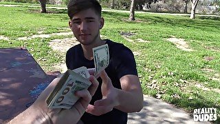 Teen gay dude offered money to suck and fuck outdoors