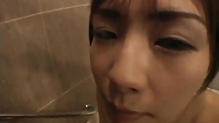 Bathing blowjob asian teen sucks cock