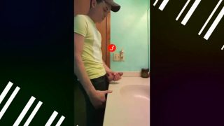 straight hunk with fat dick jerks off in bathroom