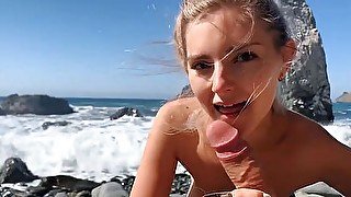 Russian Teen Swallows Hot Cum on Californian Public Beach Eva Elfie