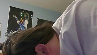 My neighbor cums in my mouth BBW glasses blowjob